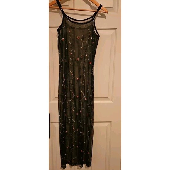 Hers & Mine Sheer Floral Embroidered Dress  Mesh Maxi Sexy Medium Swimsuit Cover - Picture 7 of 8